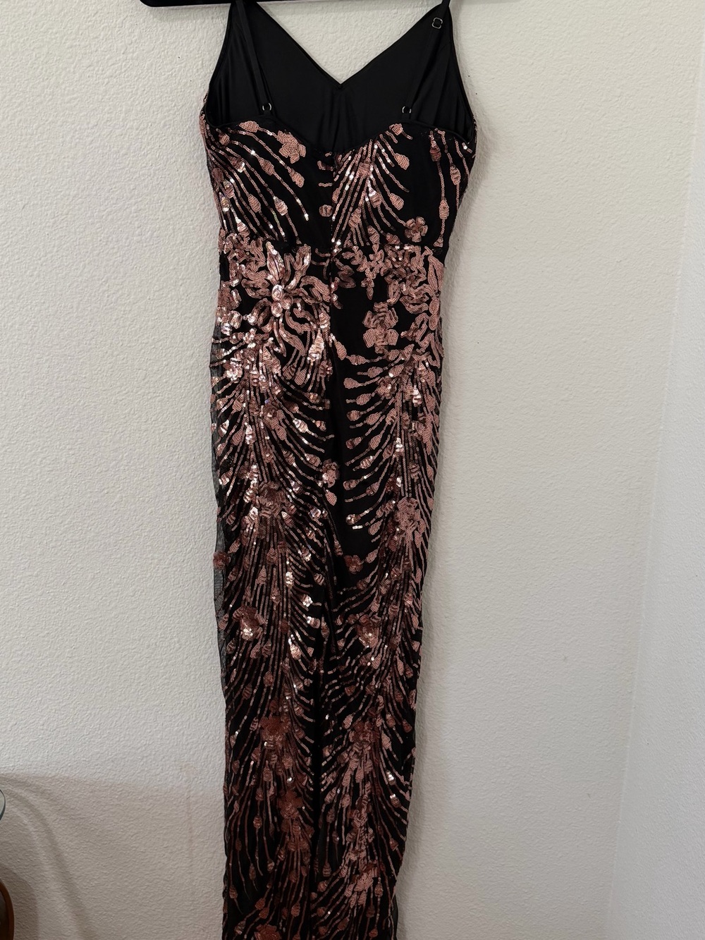 Black Sequin Maxi Dress with Rose Gold Accents - Picture 2 of 4